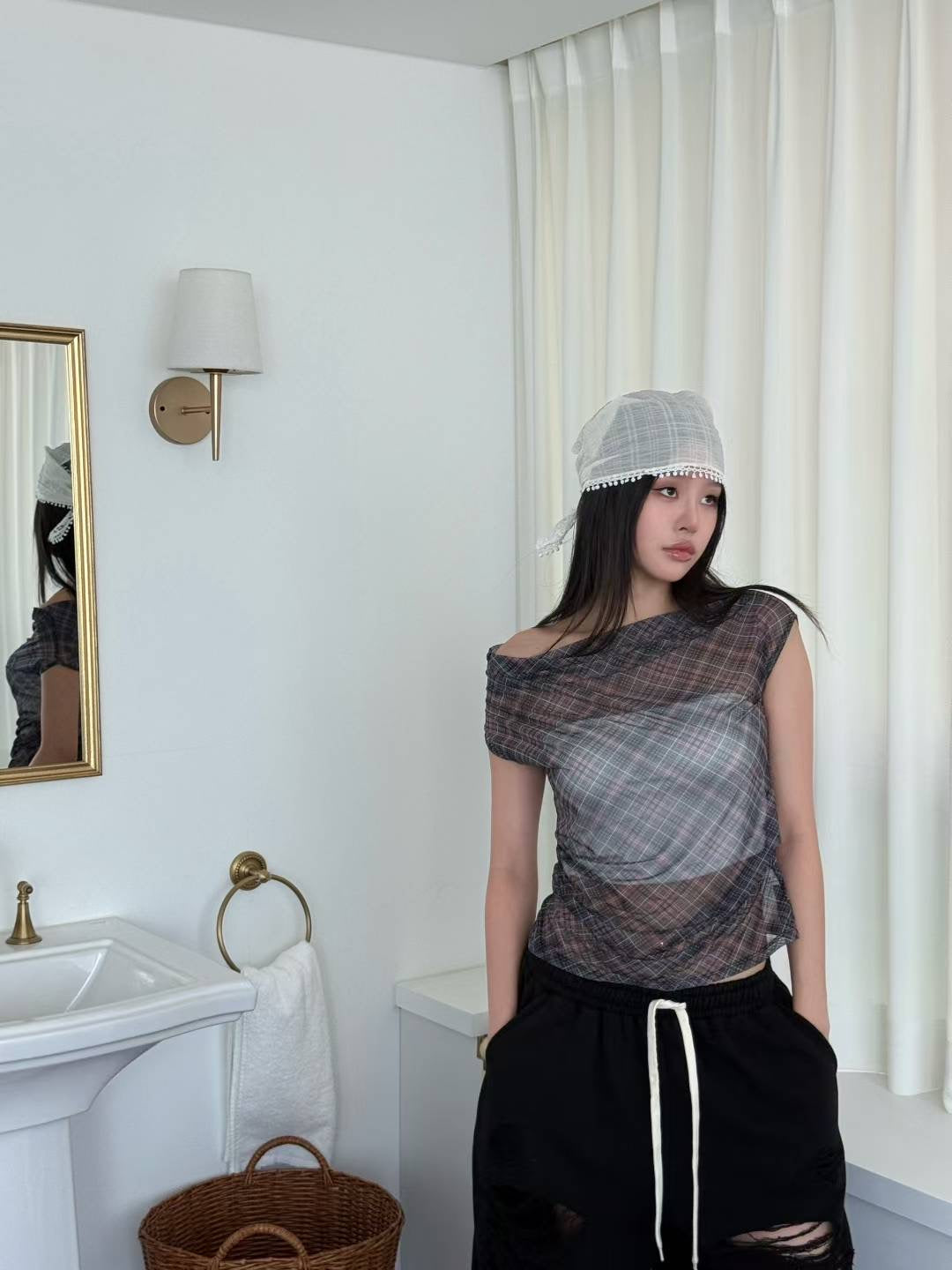 See through checked special top