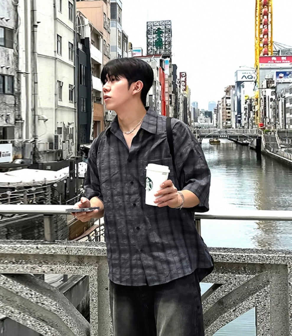 Unisex dark checked shirt