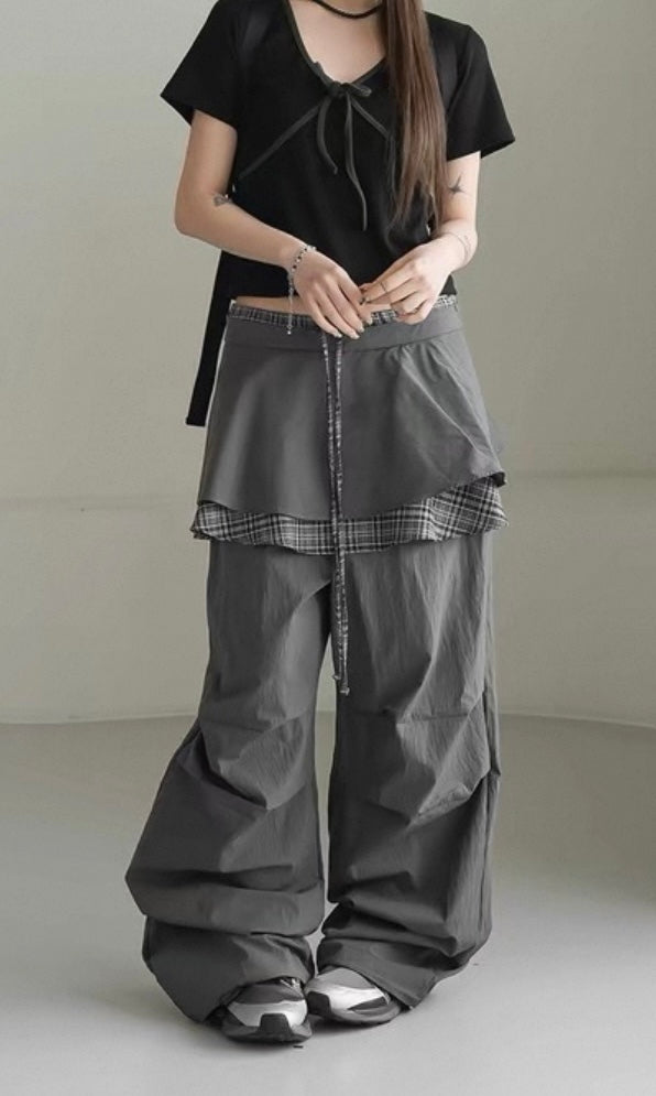 Special checked layer pants