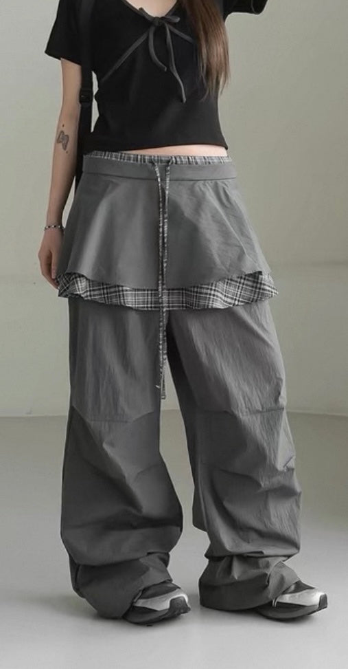 Special checked layer pants