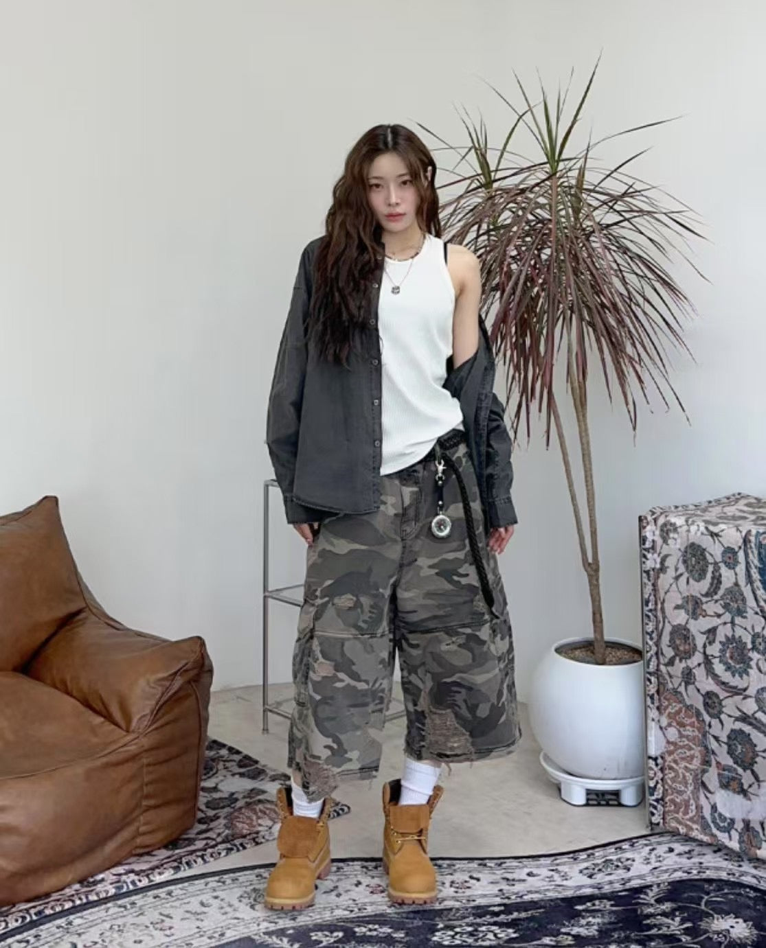 Unisex爛爛七分迷彩褲