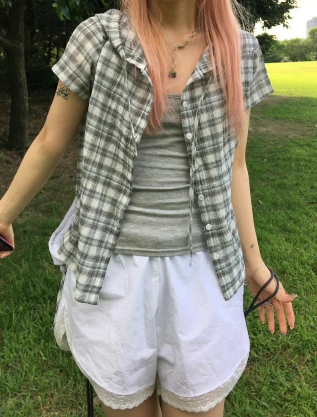 Checked crop shirt