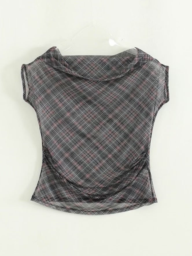 See through checked special top
