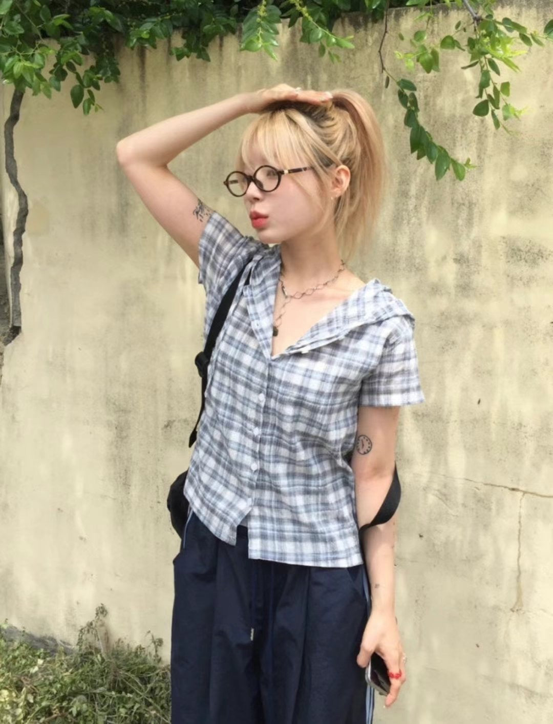 Checked crop shirt