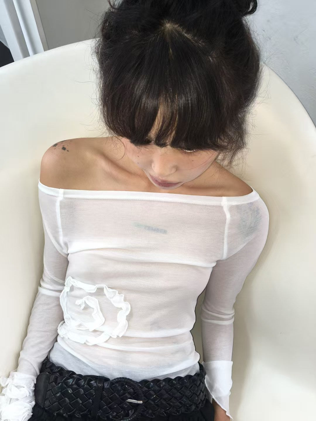 Ruffle flower scarf top set