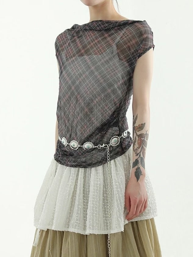 See through checked special top