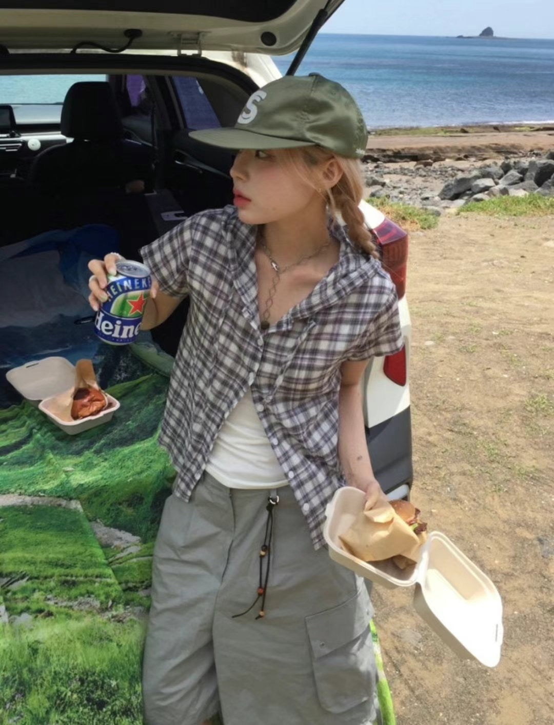 Checked crop shirt