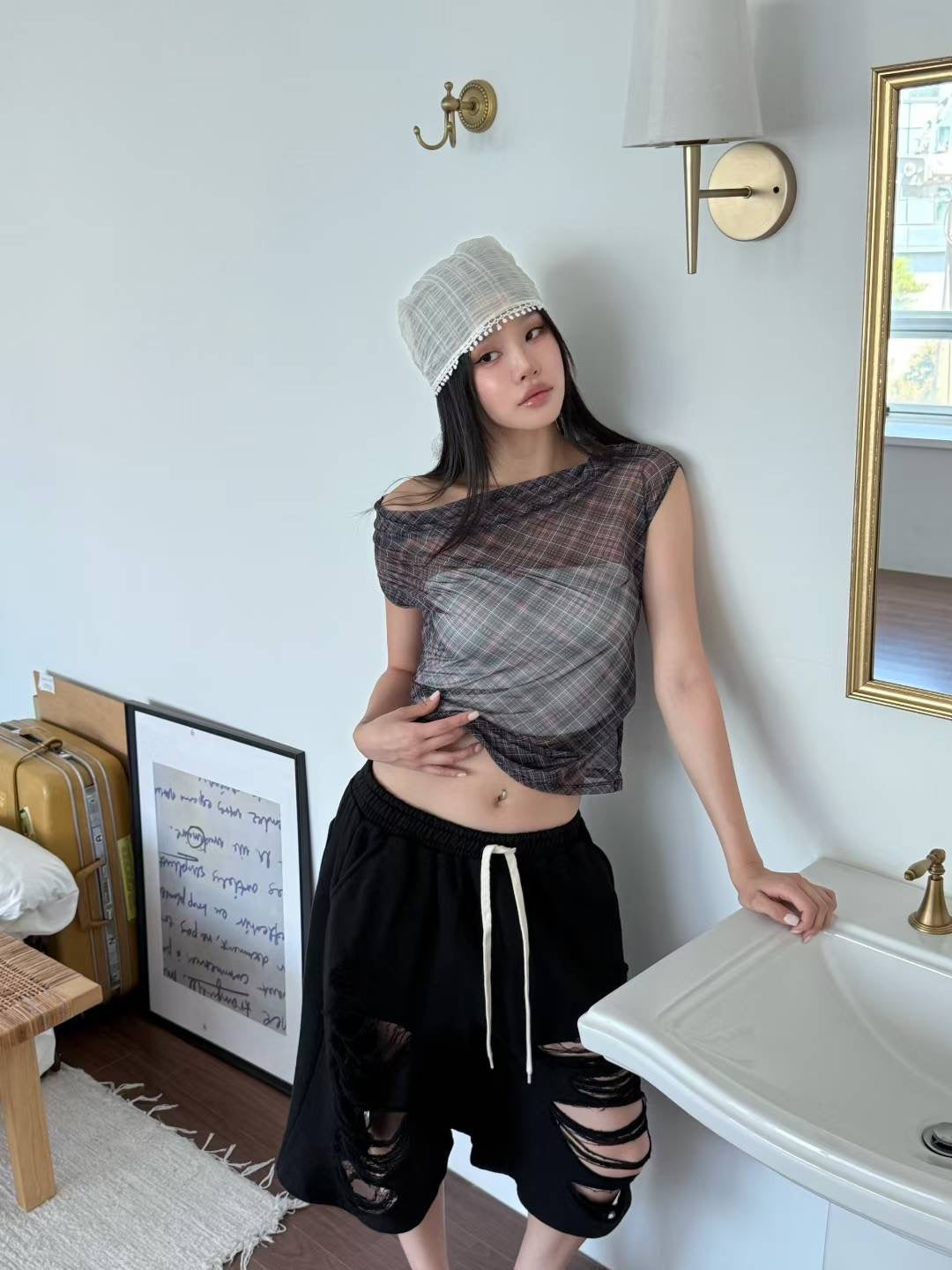 See through checked special top