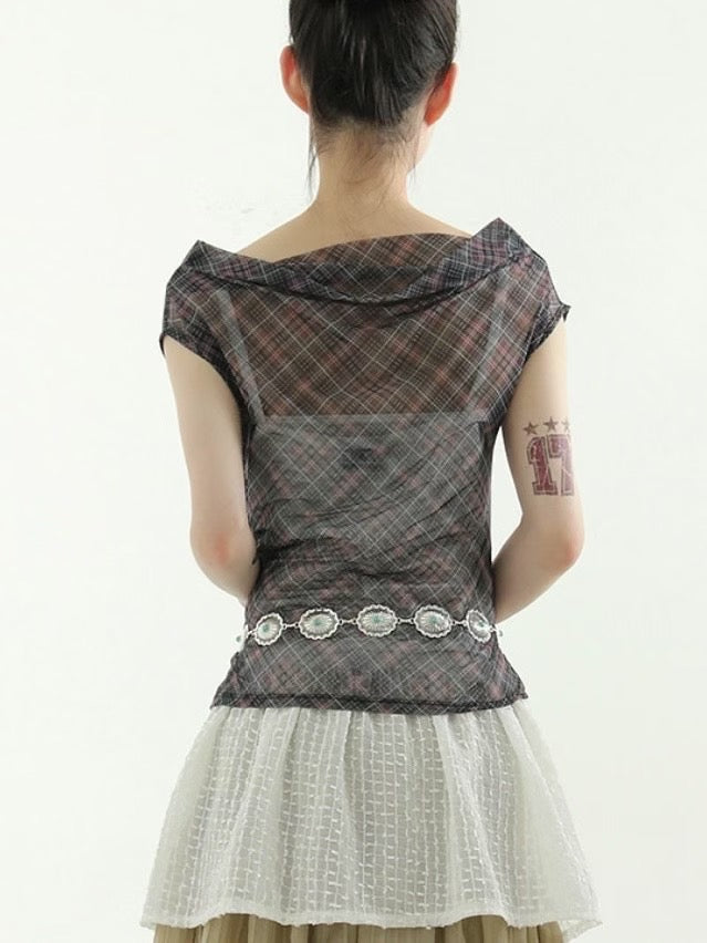 See through checked special top