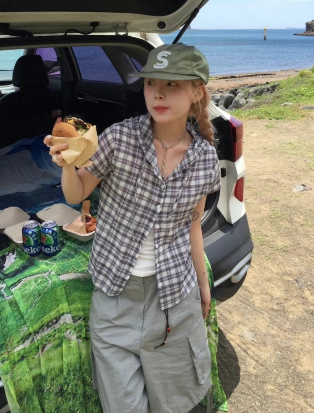 Checked crop shirt