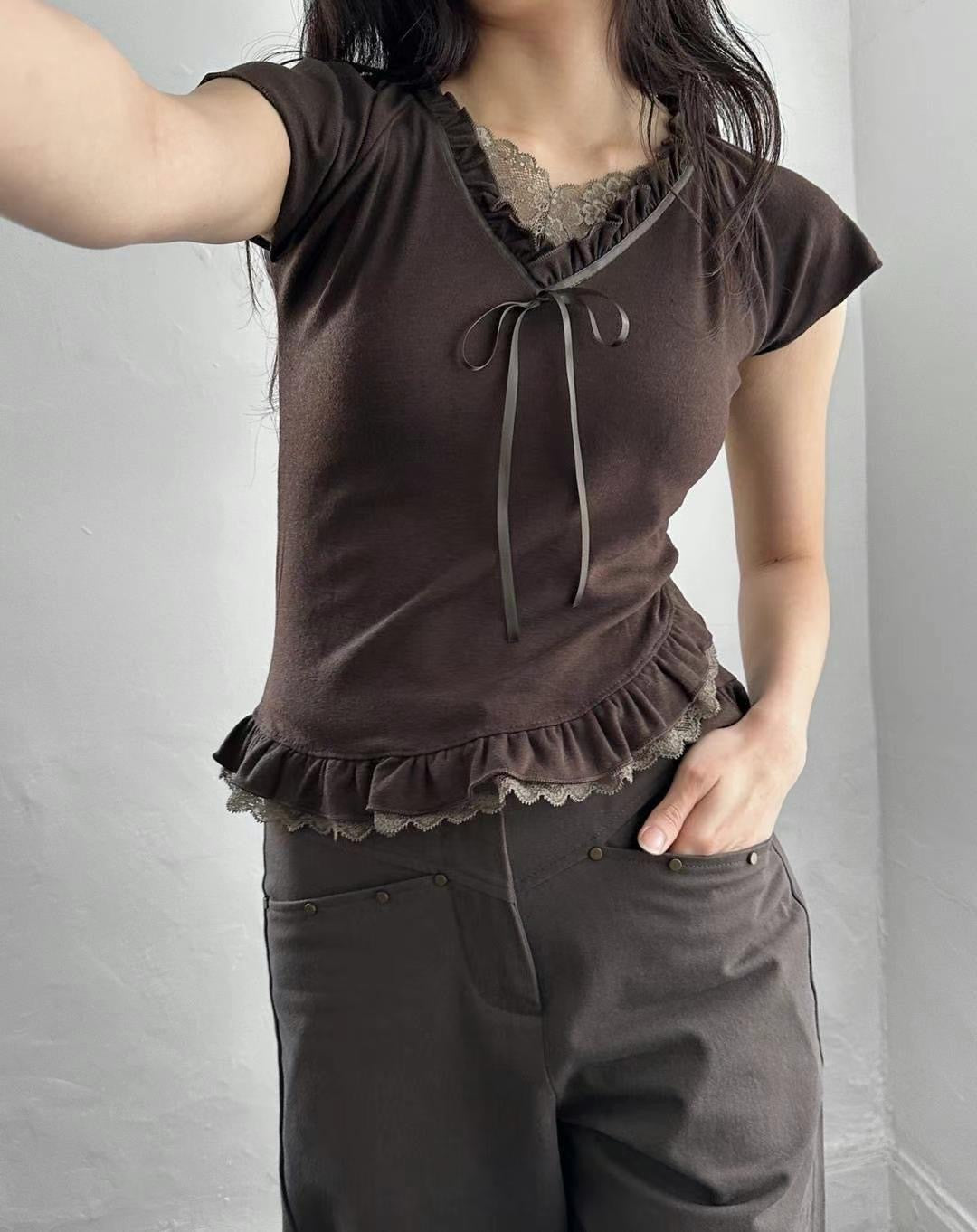 Lace ribbon tee