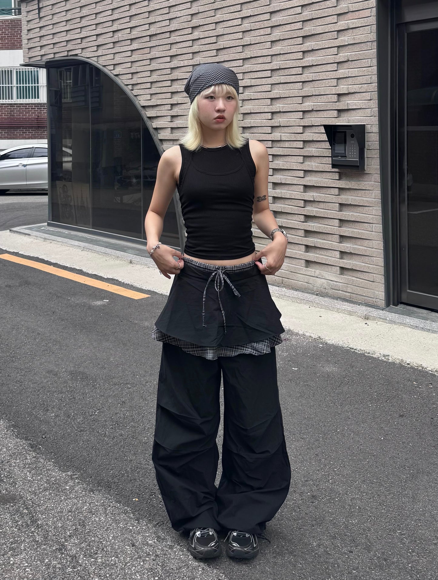 Special checked layer pants