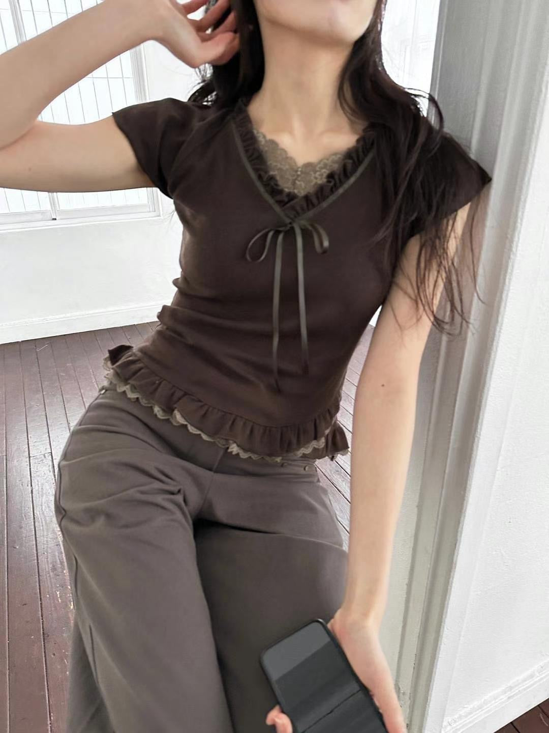 Lace ribbon tee