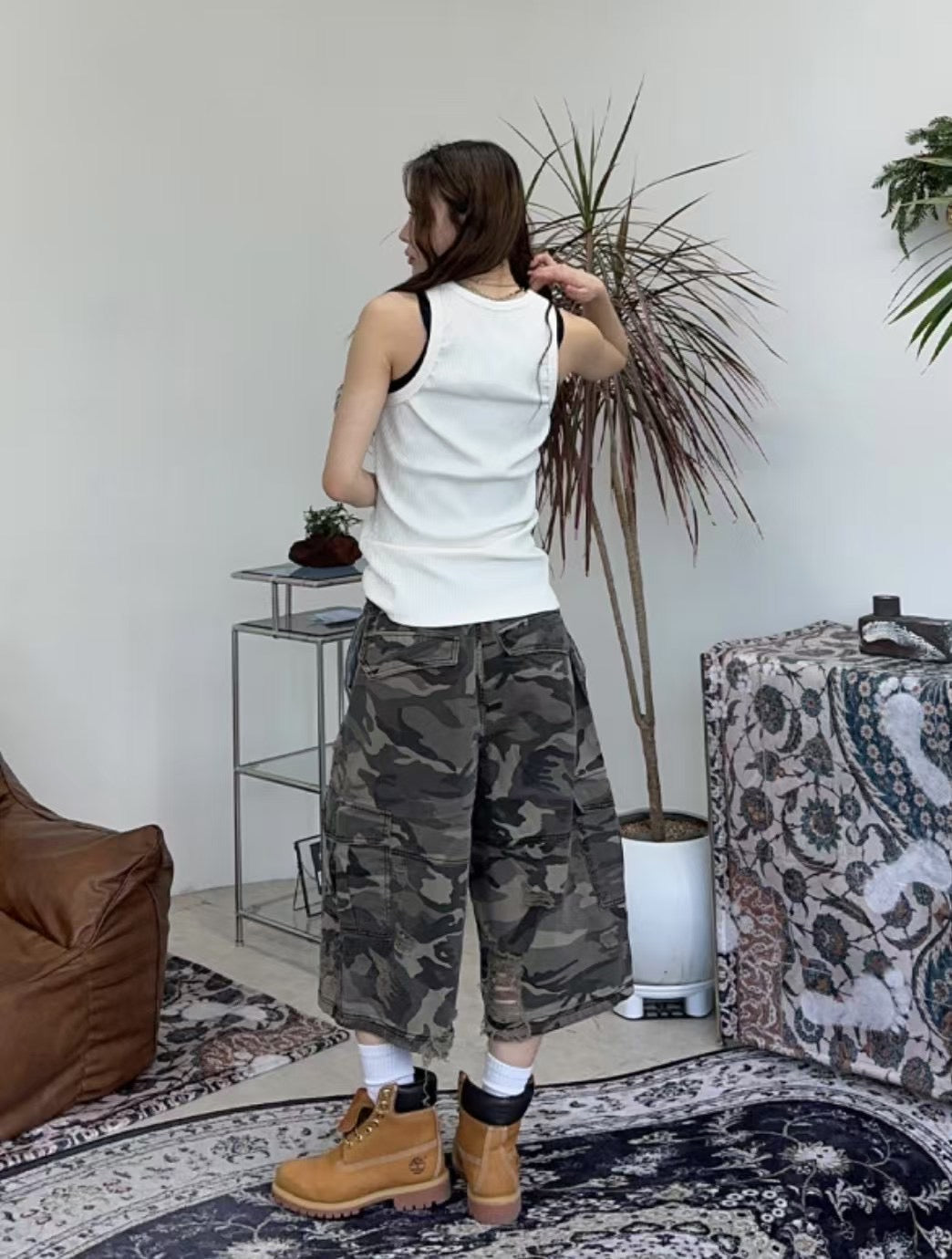 Unisex爛爛七分迷彩褲