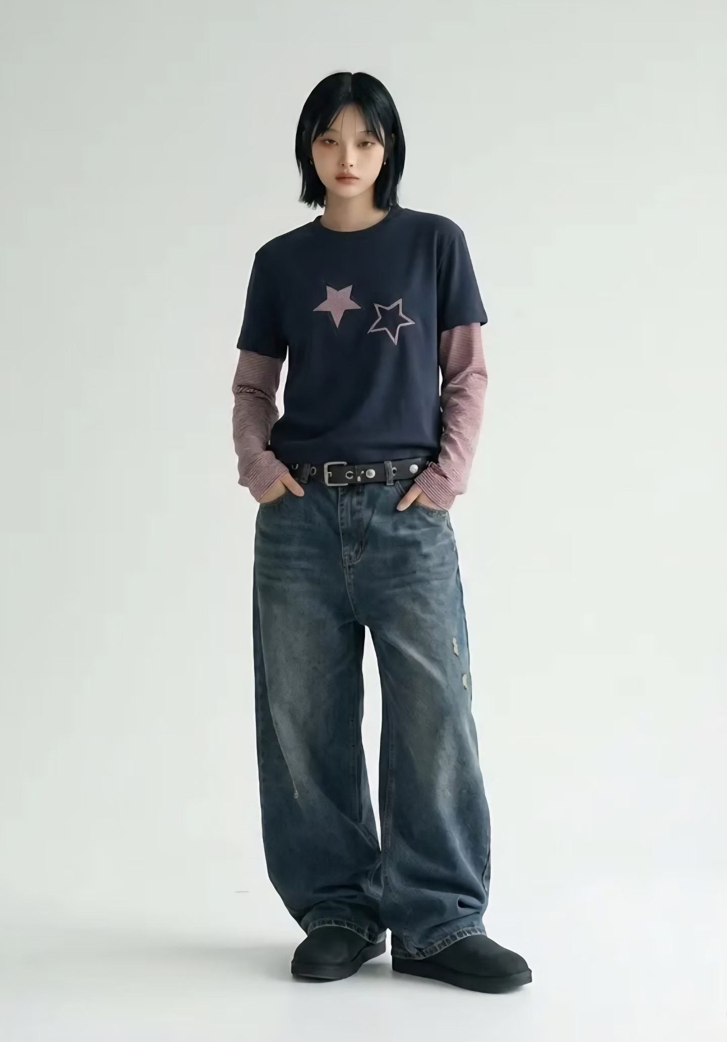 Star striped layer tee