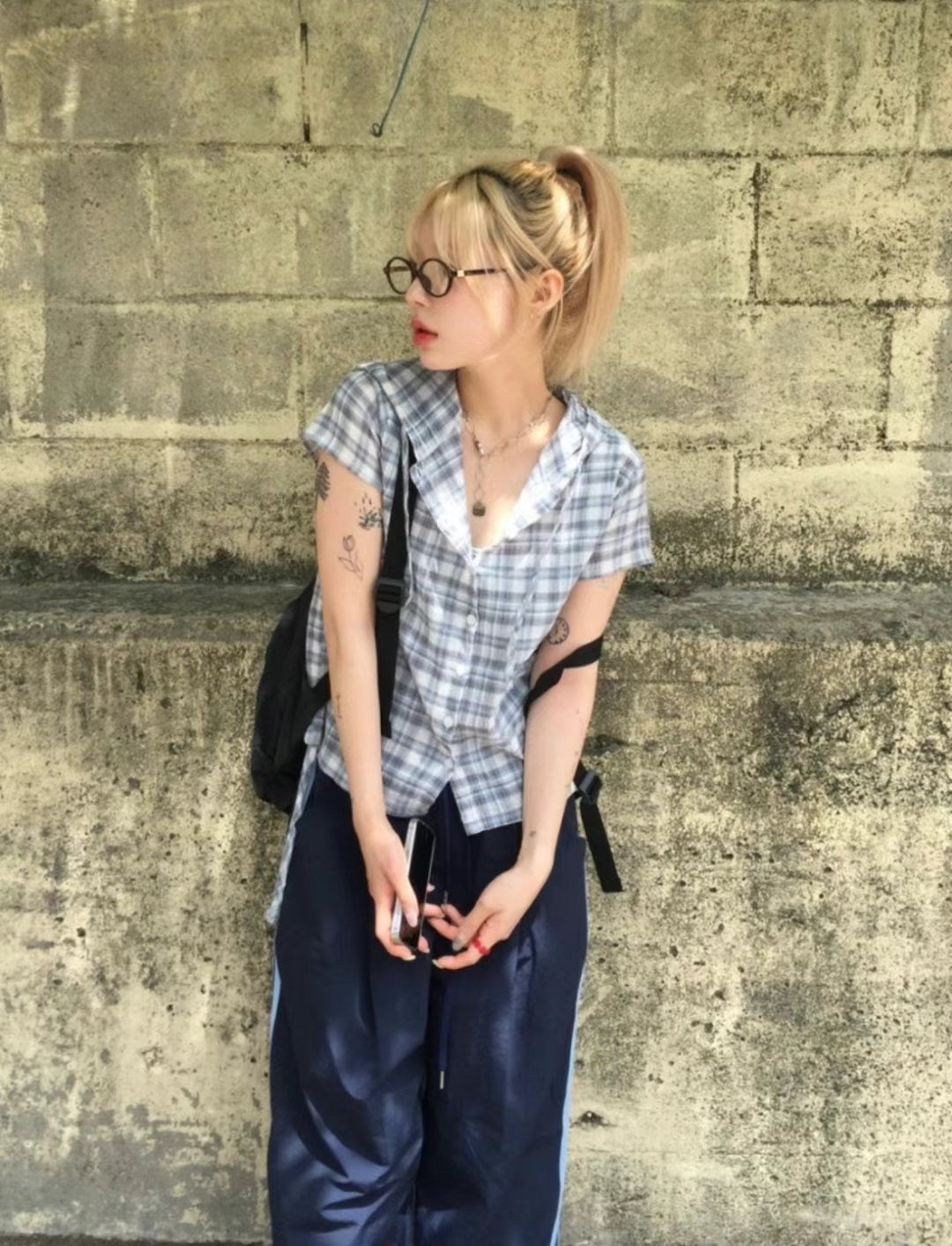 Checked crop shirt