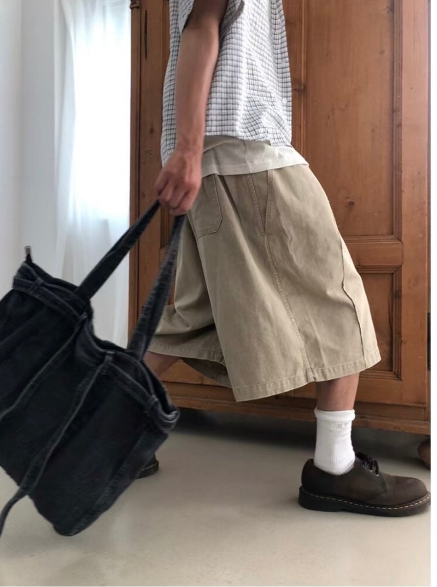 Unisex 拼布闊短褲