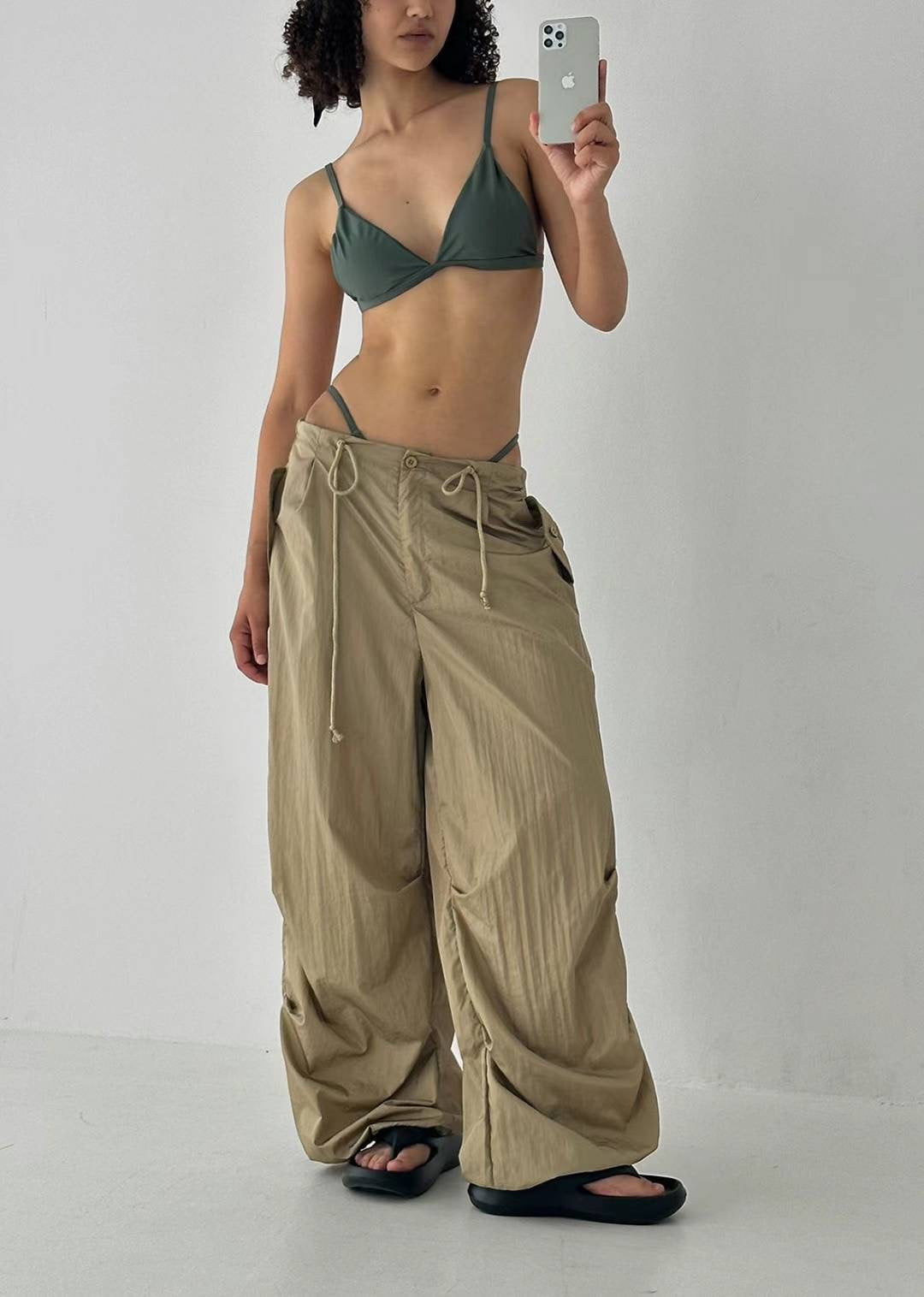 Unisex亮面工裝褲