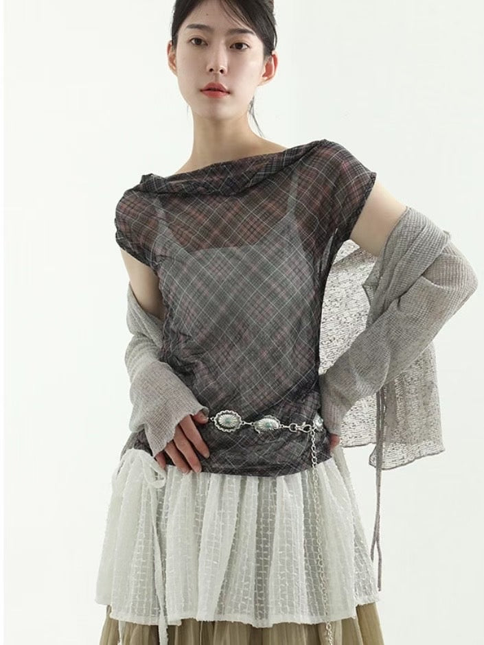 See through checked special top