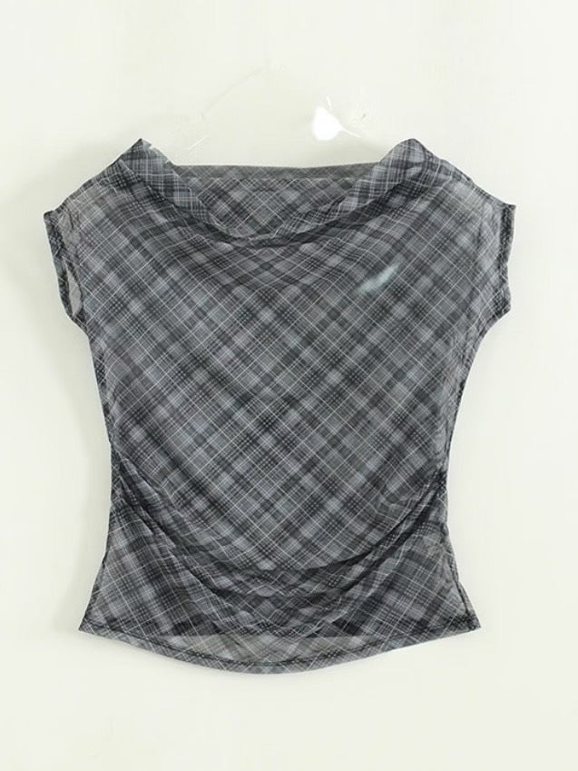 See through checked special top