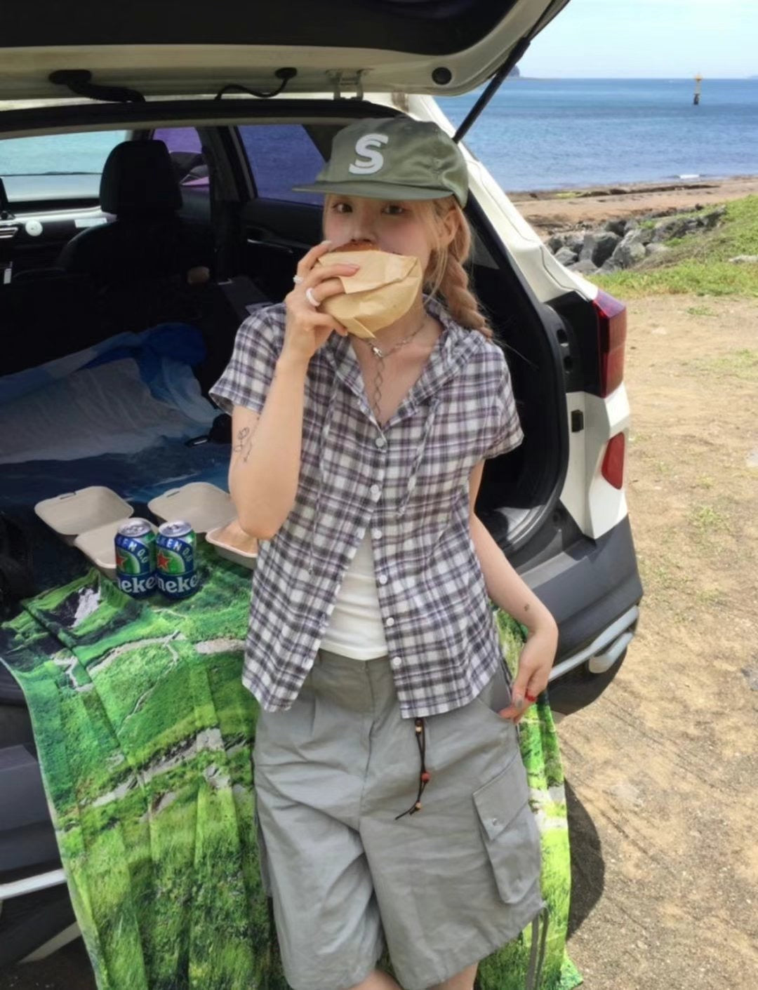 Checked crop shirt