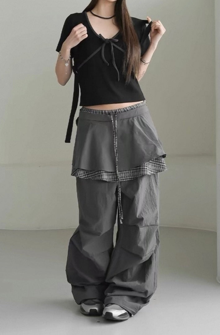 Special checked layer pants