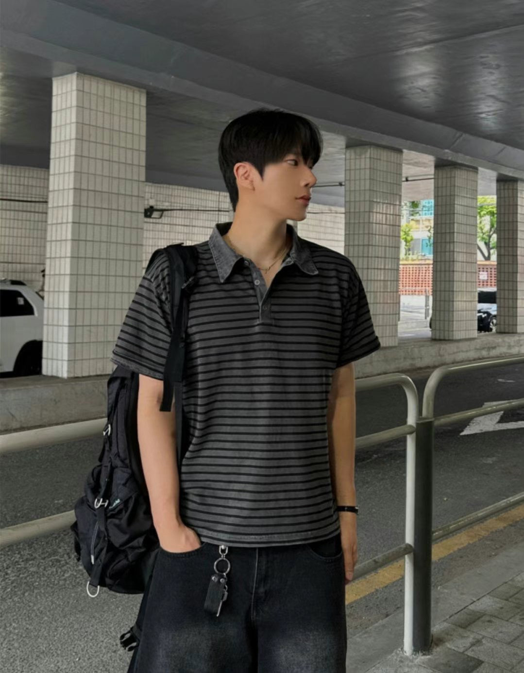 Unisex牛仔領polo top