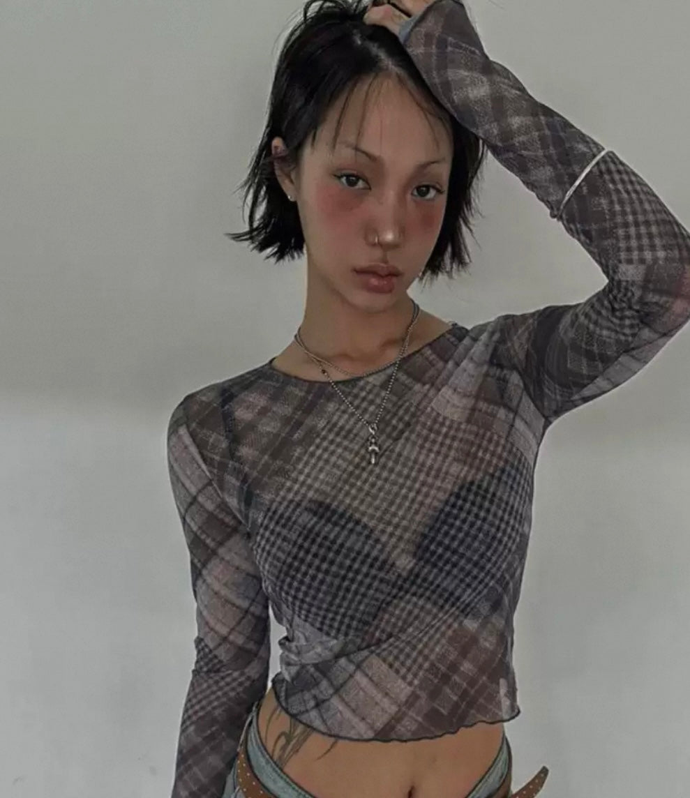 See through checked tee