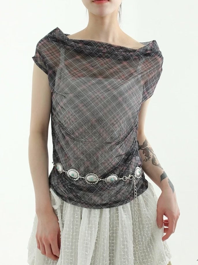 See through checked special top