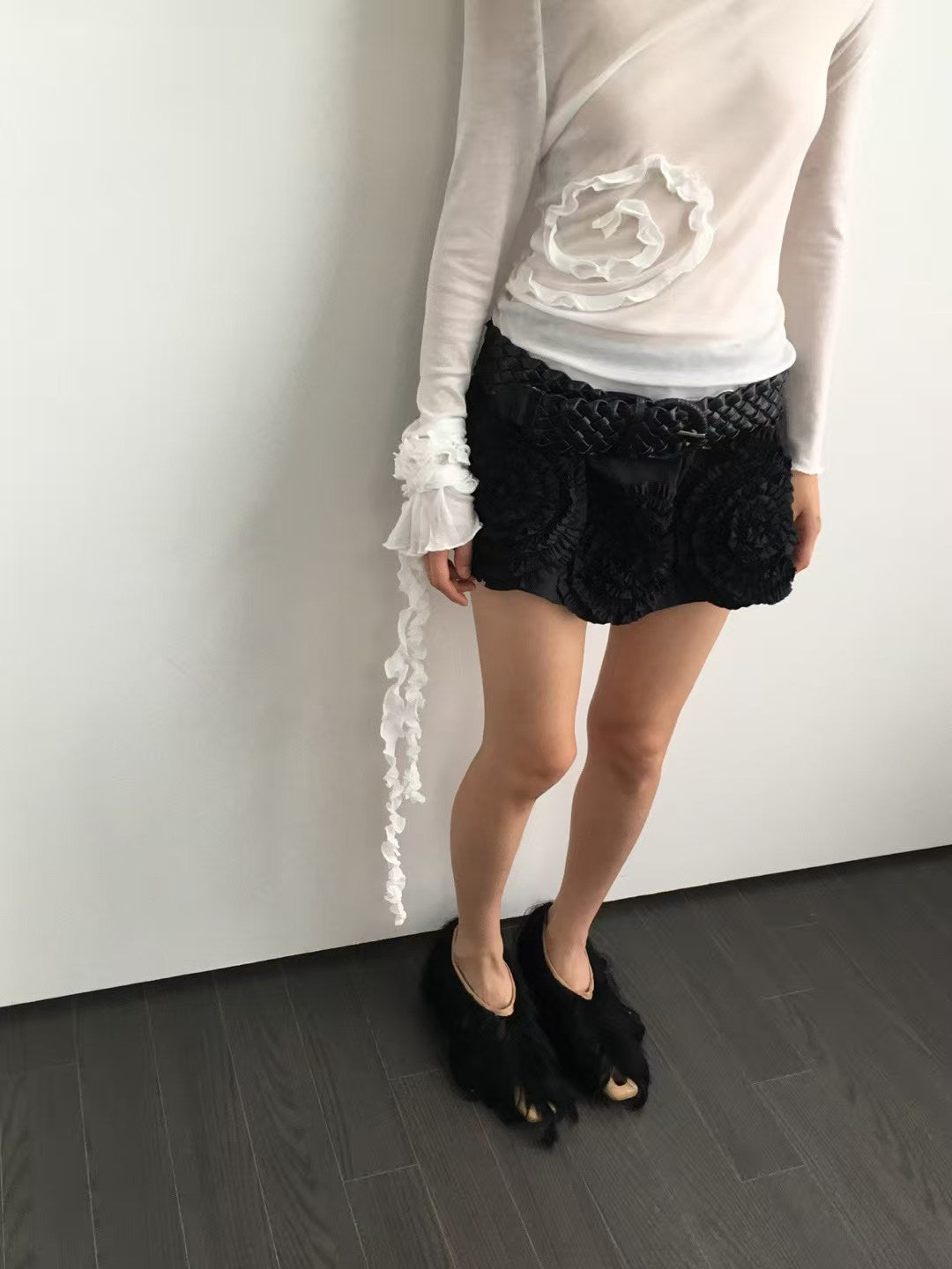 Ruffle flower scarf top set