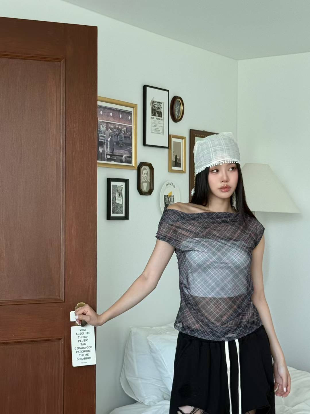 See through checked special top