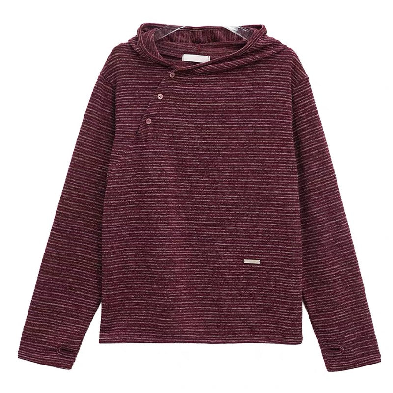 Unisex 斜鈕間條hoodie