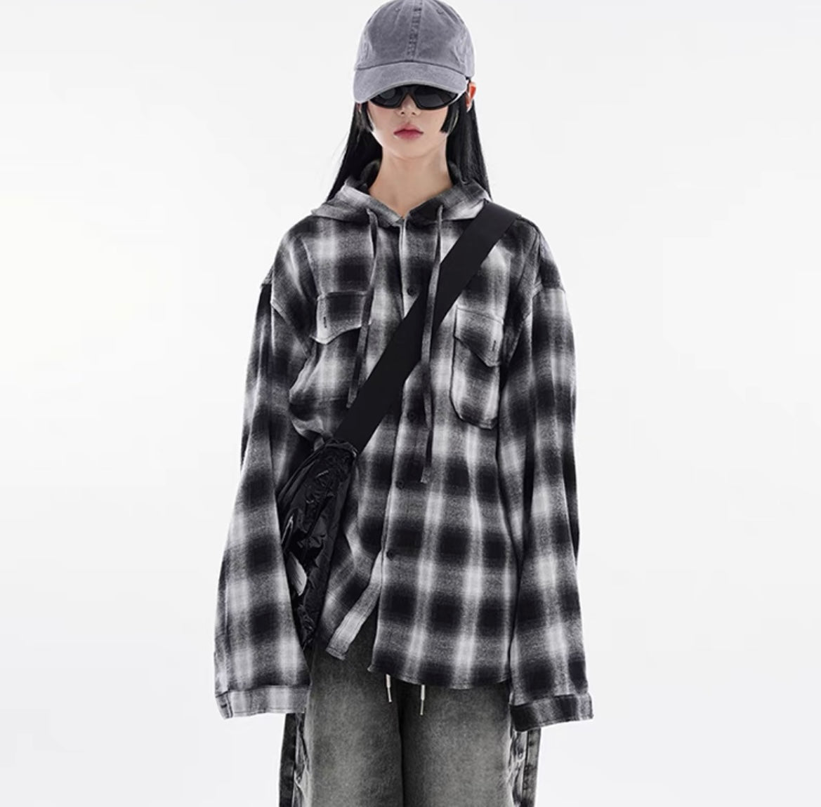 Unisex hooded checked shirt