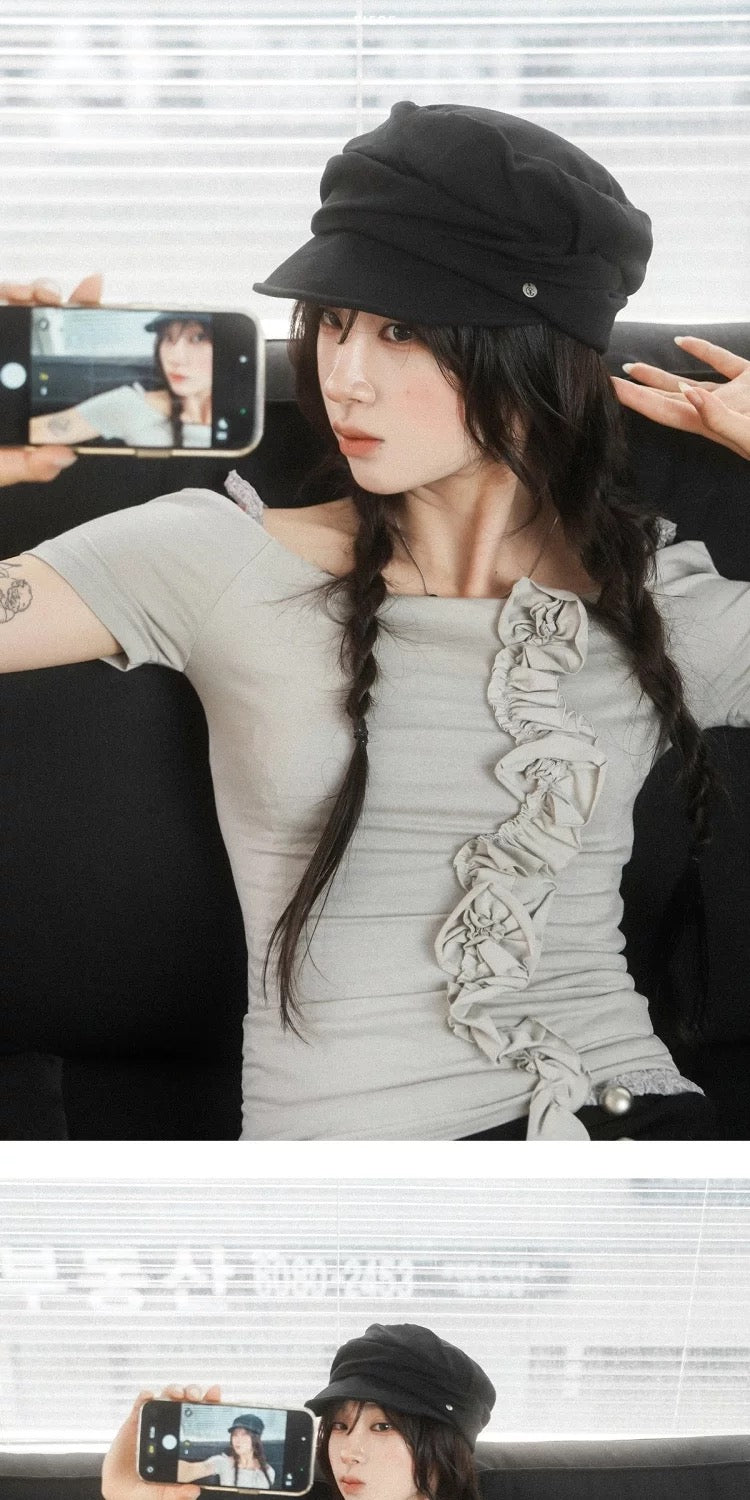 Leng off shoulder flower tee