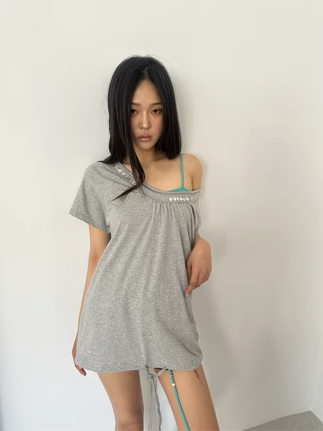 Button off shoulder top