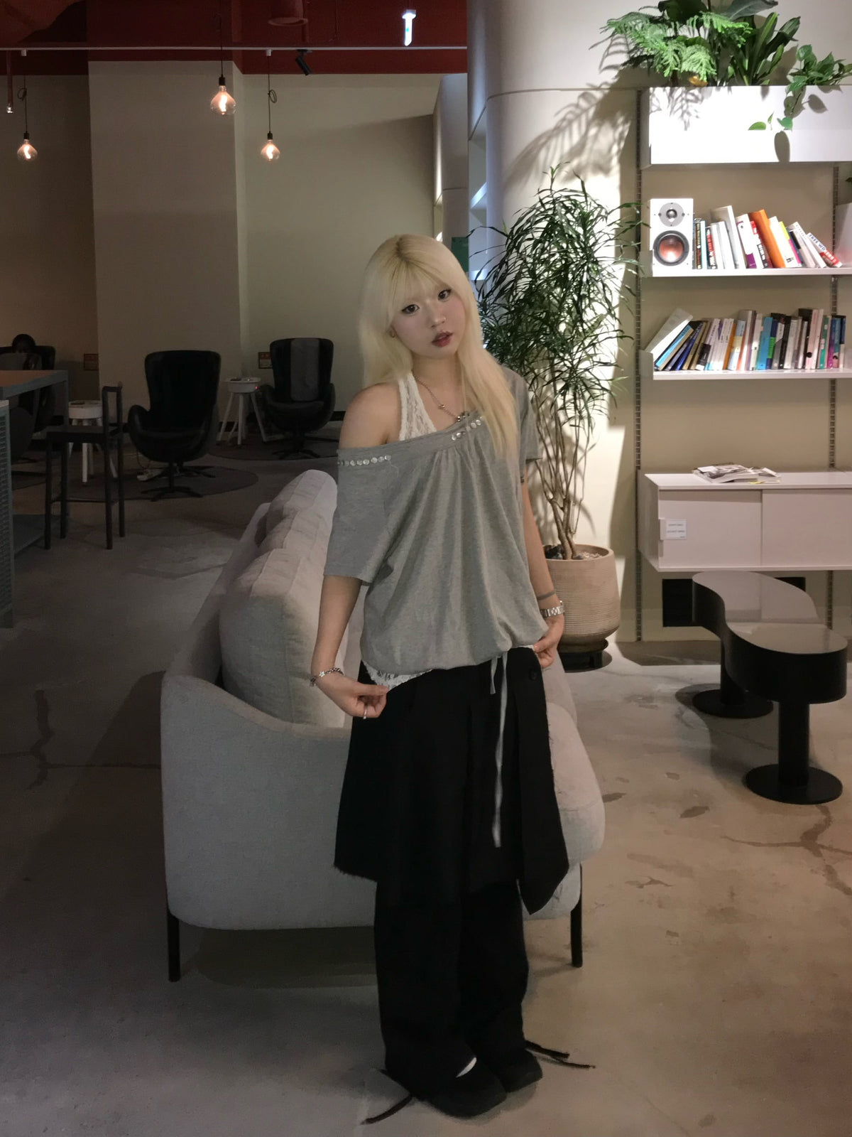 Button off shoulder top