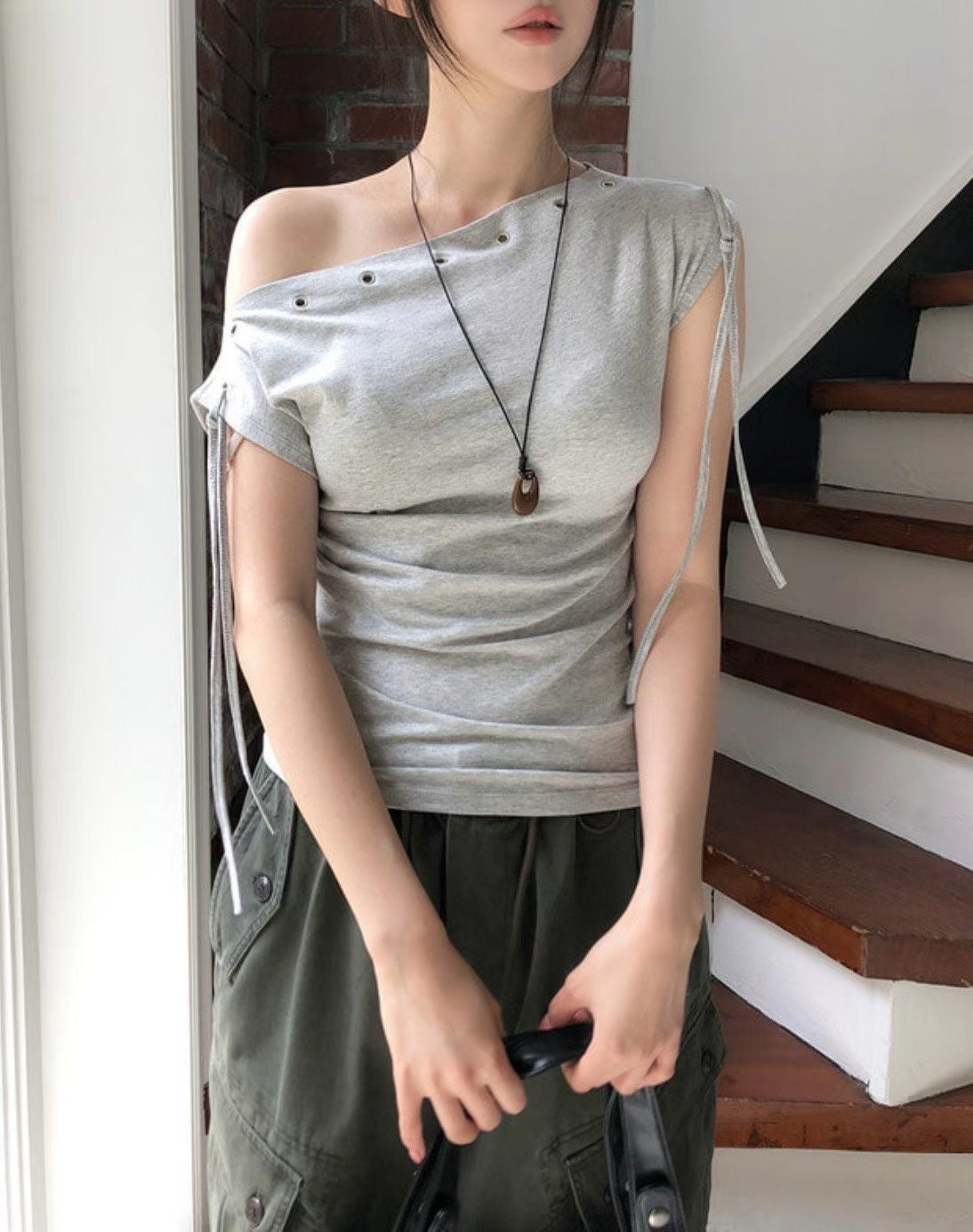 Off shoulder ribbon top
