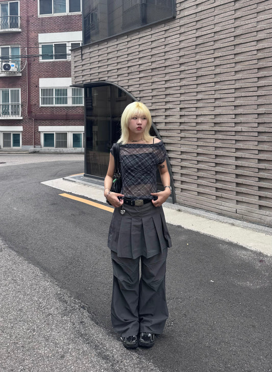 See through checked special top