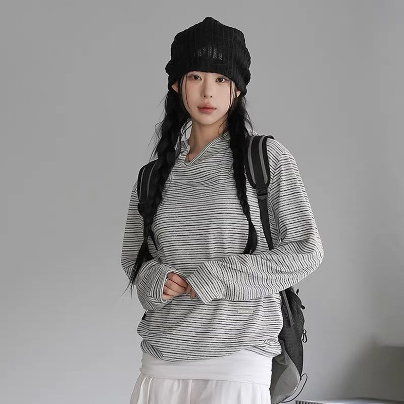 Unisex 斜鈕間條hoodie
