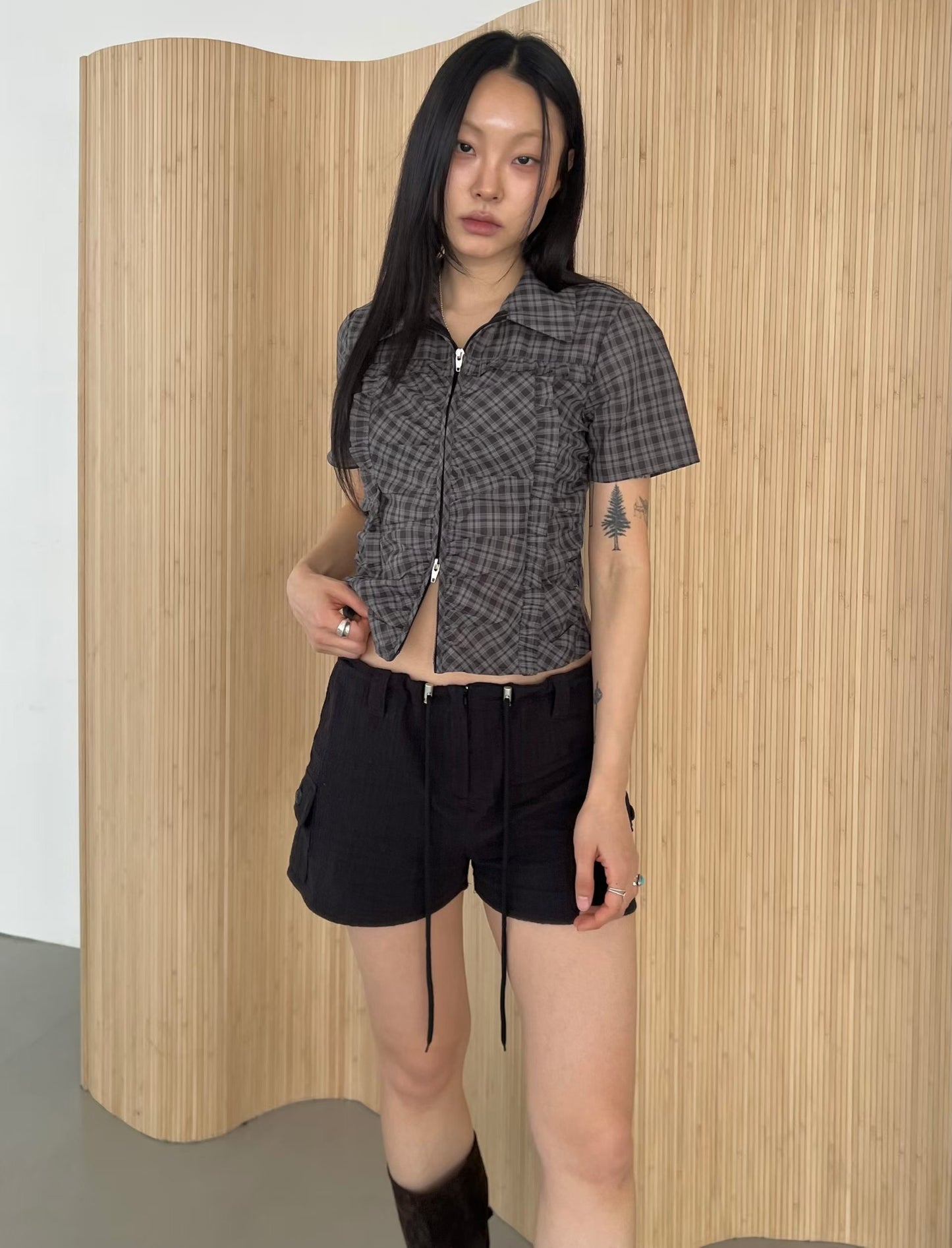 Checked zip top