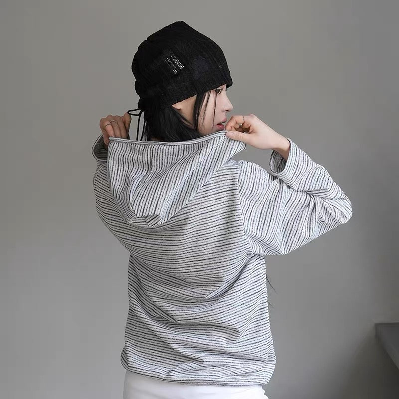 Unisex 斜鈕間條hoodie
