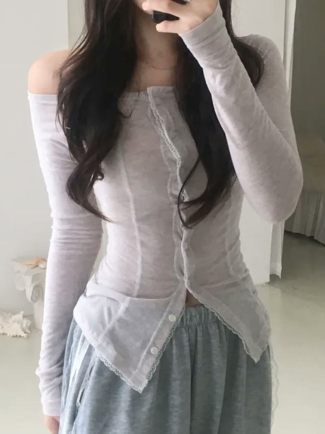 Lace off shoulder top