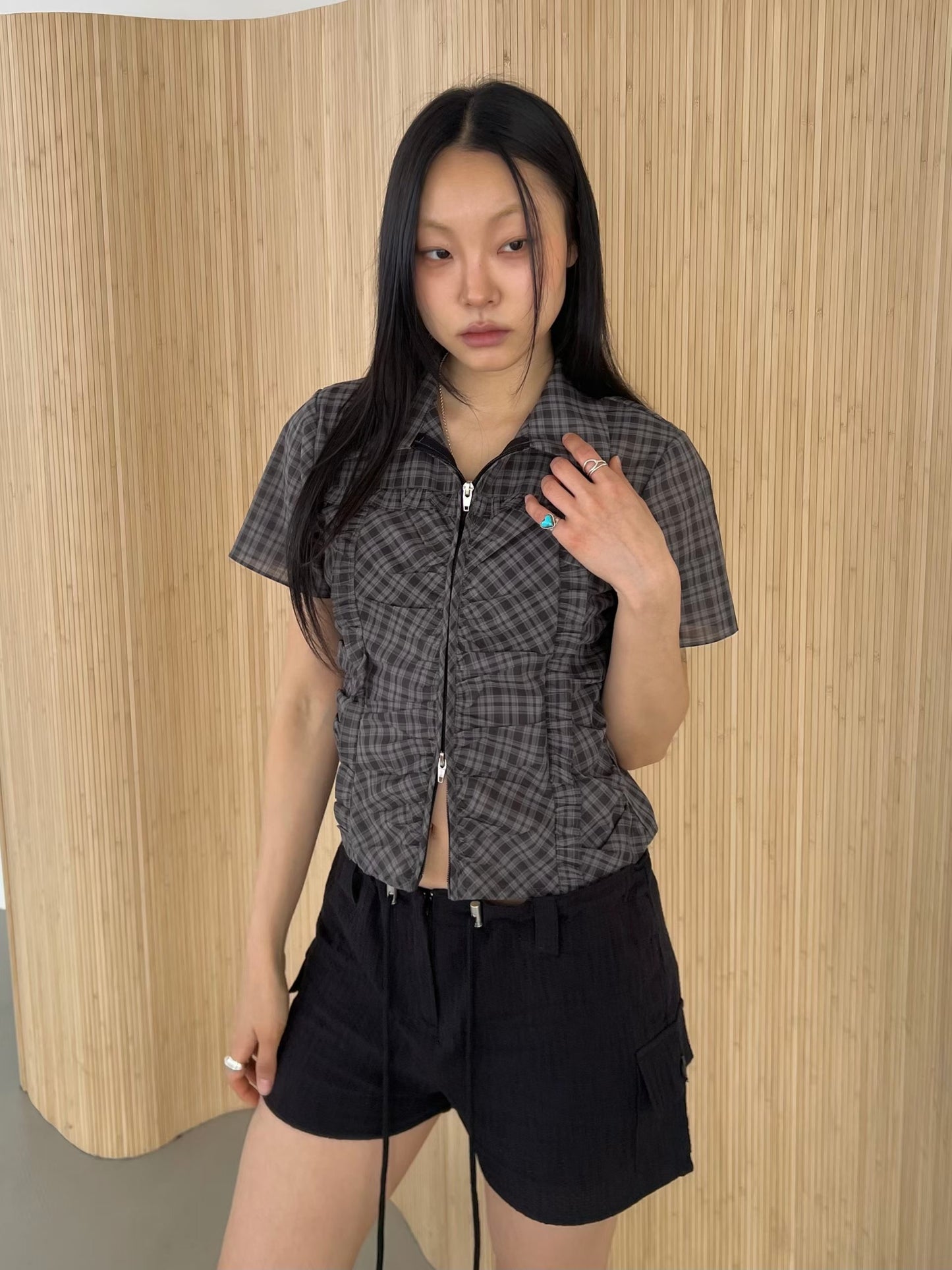 Checked zip top