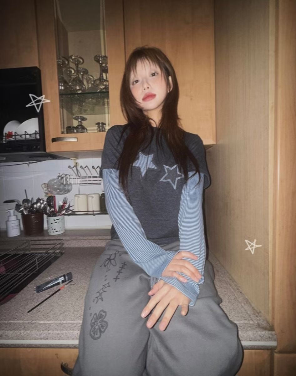 Star striped layer tee