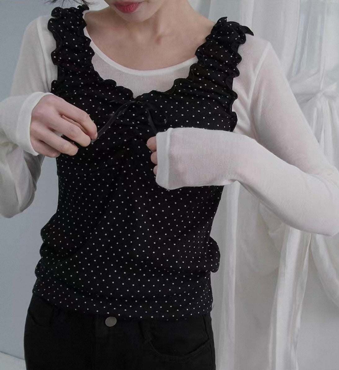 Pot ruffle ribbon tee