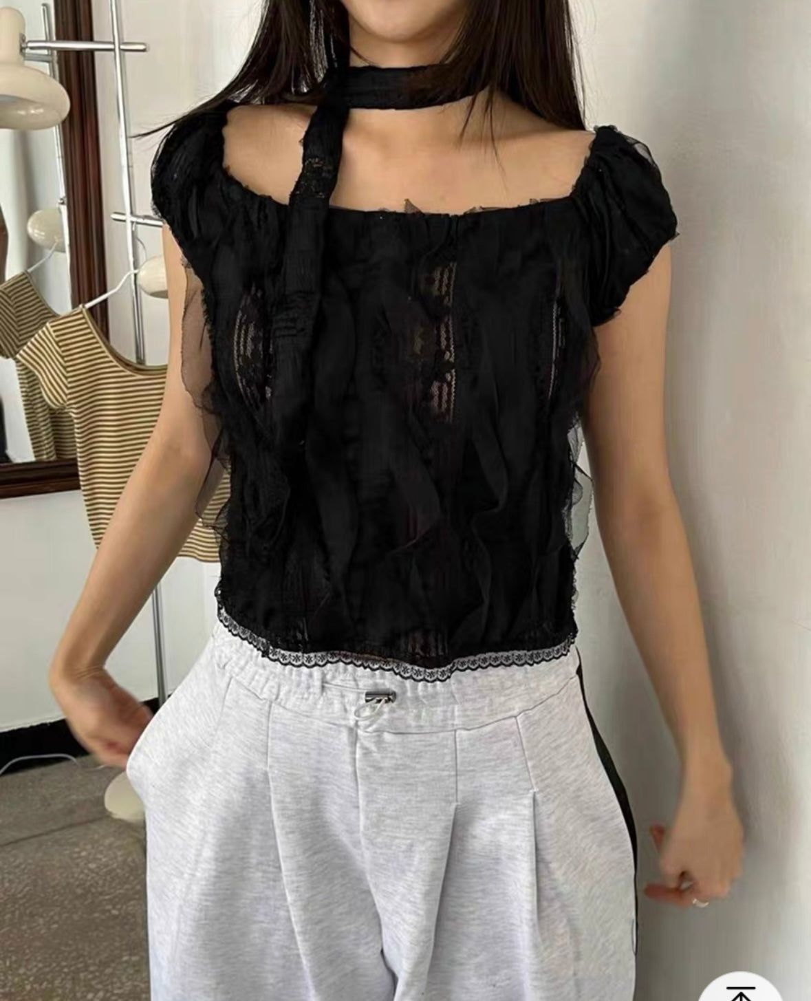 Lace scarf top set