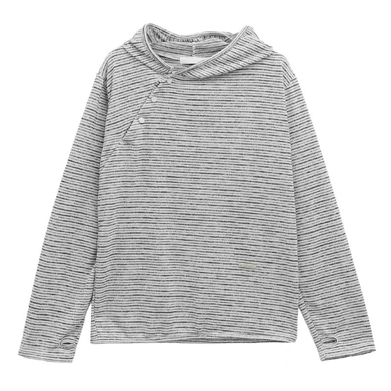 Unisex 斜鈕間條hoodie