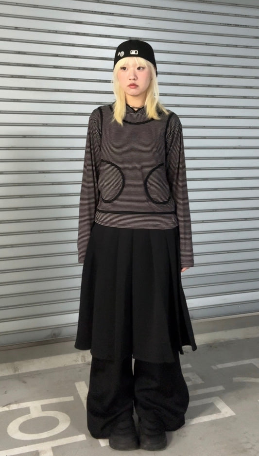 Striped layer hooded top