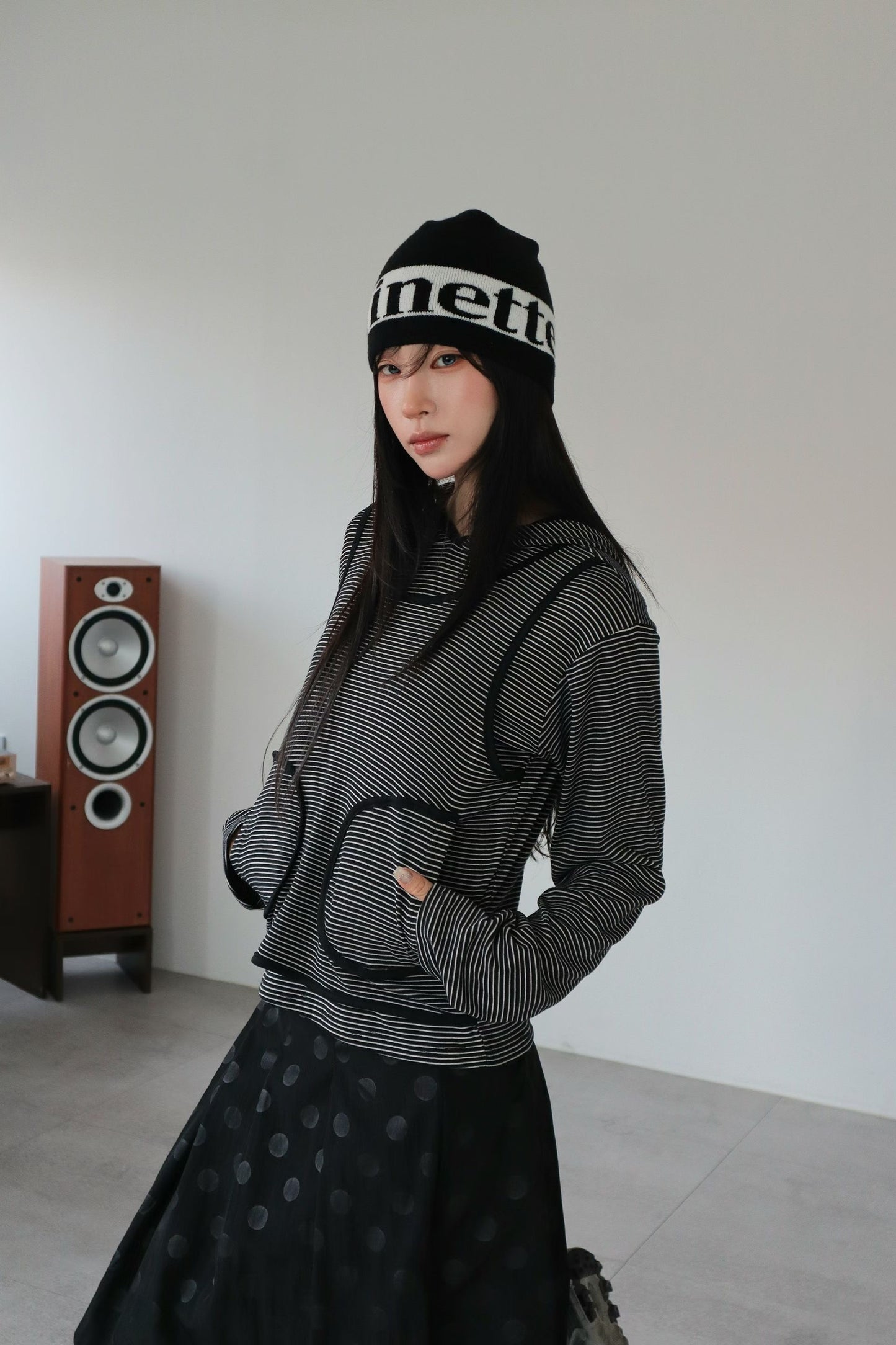 Striped layer hooded top