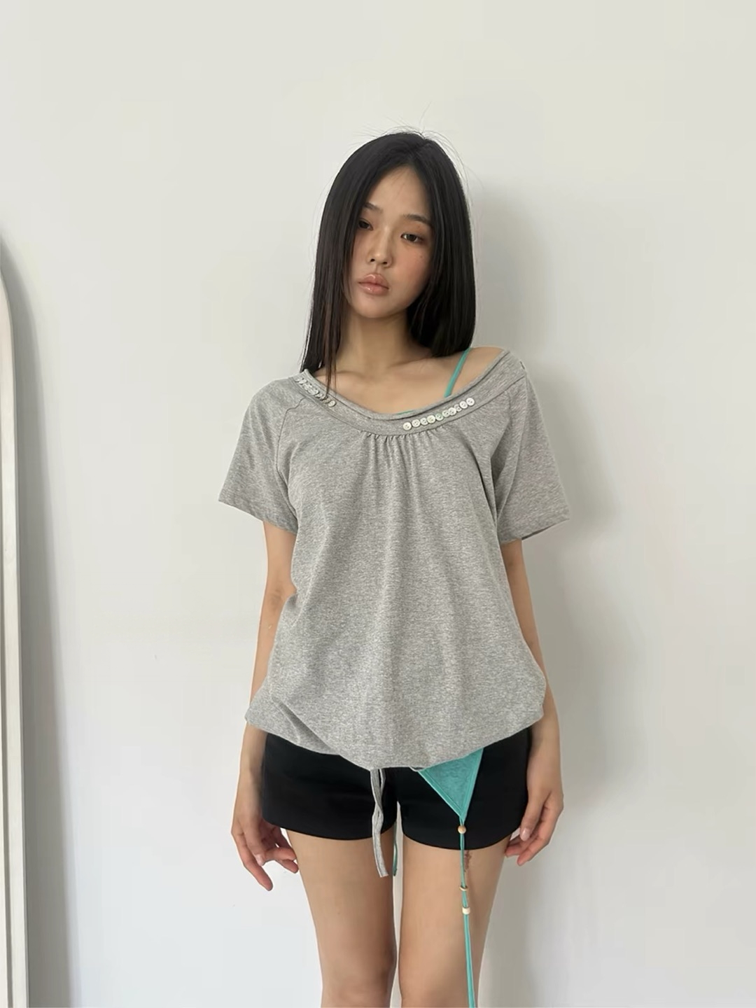 Button off shoulder top